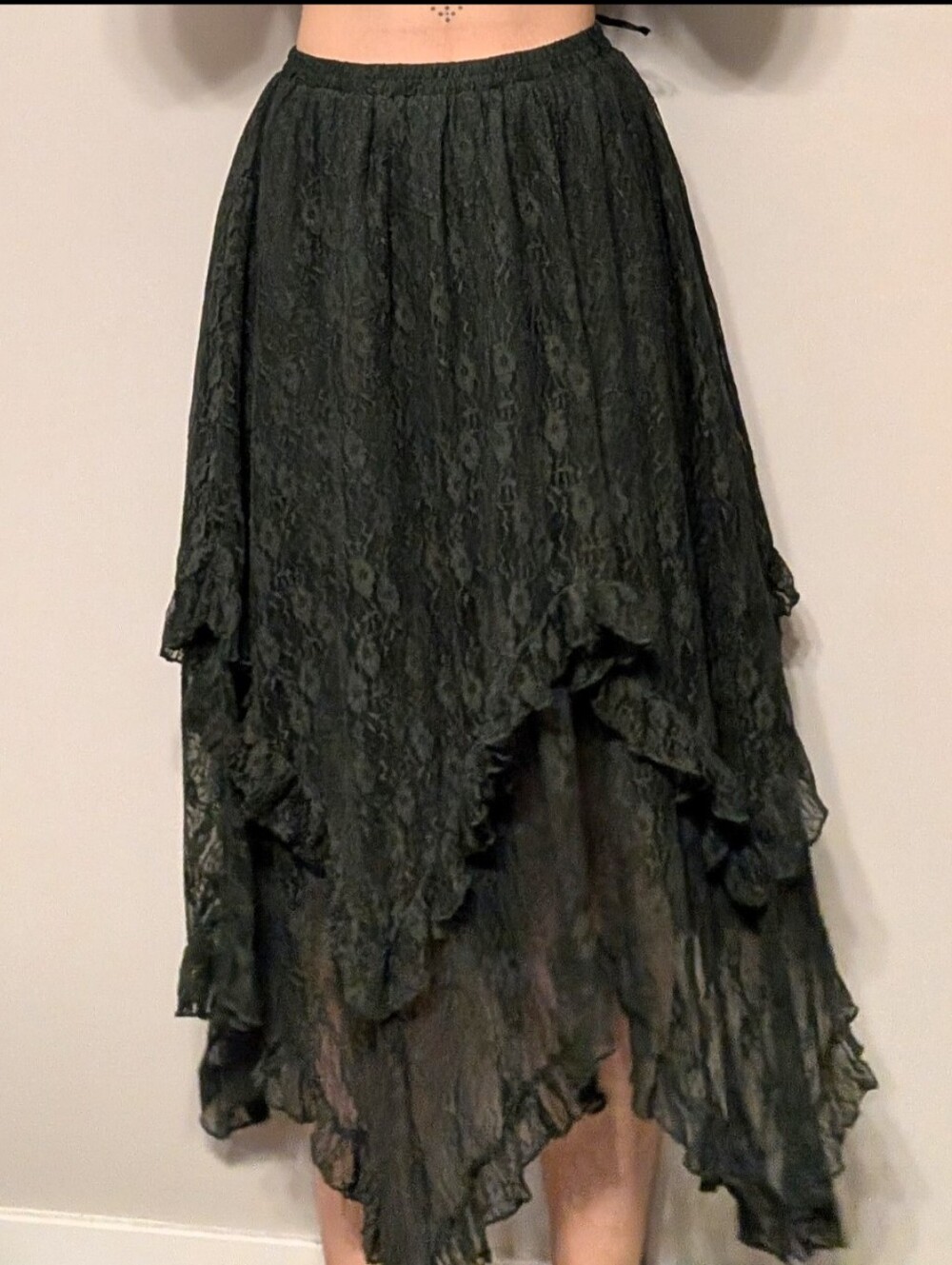 Scarlet Darkness Dark Olive Lace Layered Skirt